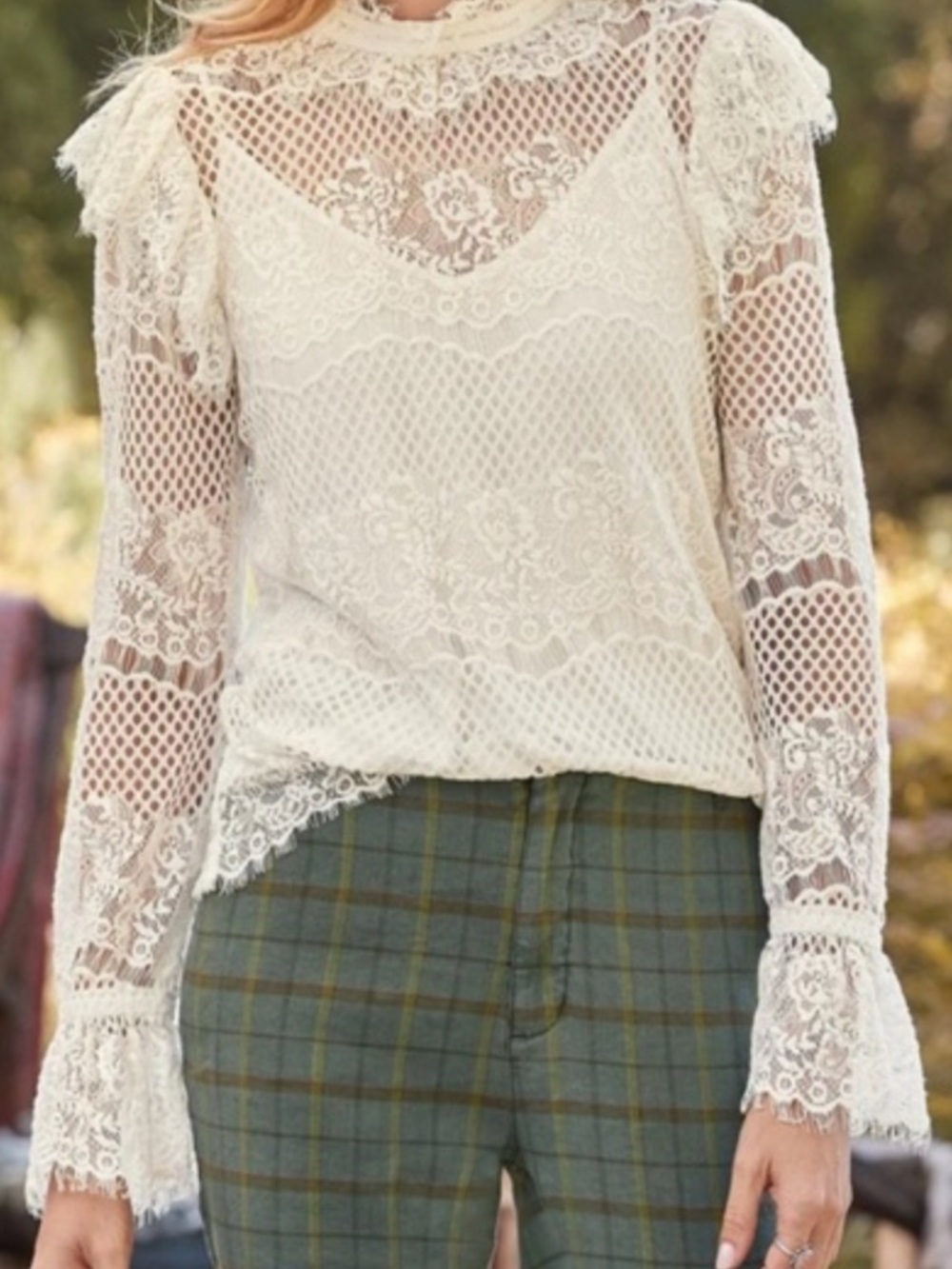 Sundance Emie Lace Long-Sleeve Top in Ivory/Cream, Size XSmall